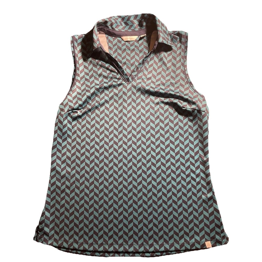 Women's Lady Hagen Pique Sleeveless Golf Polo Shirt Size S Blue Herringbone